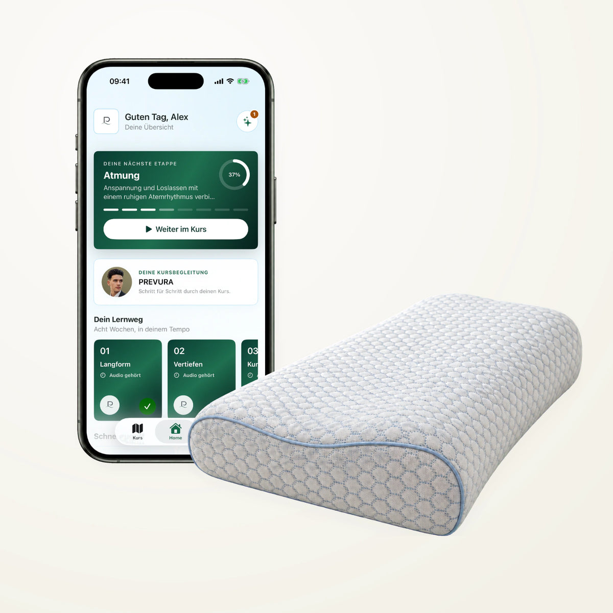 Die PREVURA App neben dem vollständigen ERGO PILLOW