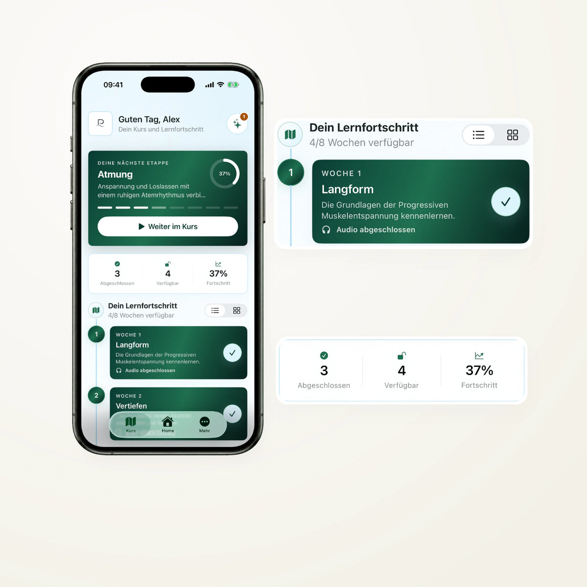Originale PREVURA App mit vollständigen vergrößerten Inhaltselementen