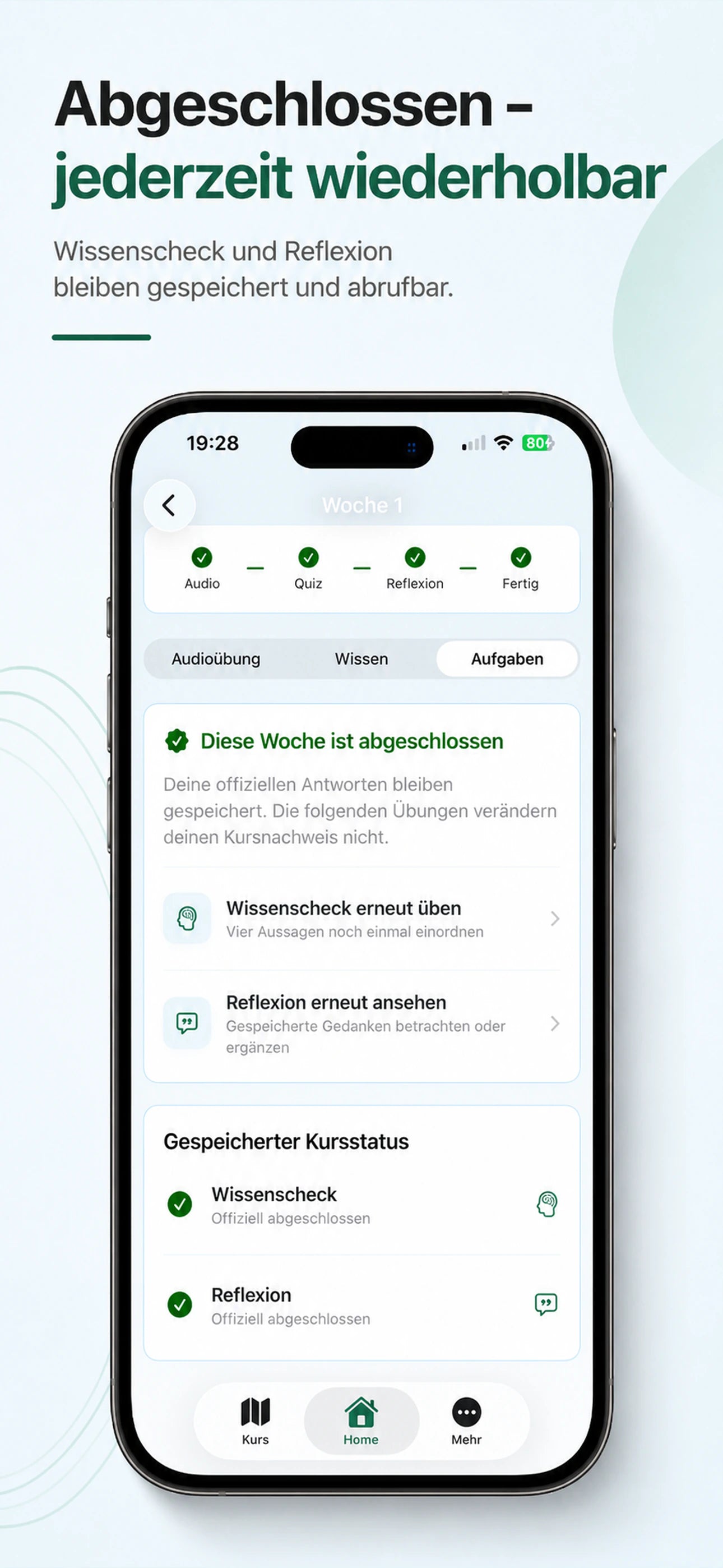 PREVURA App Screen mit Kursstatus