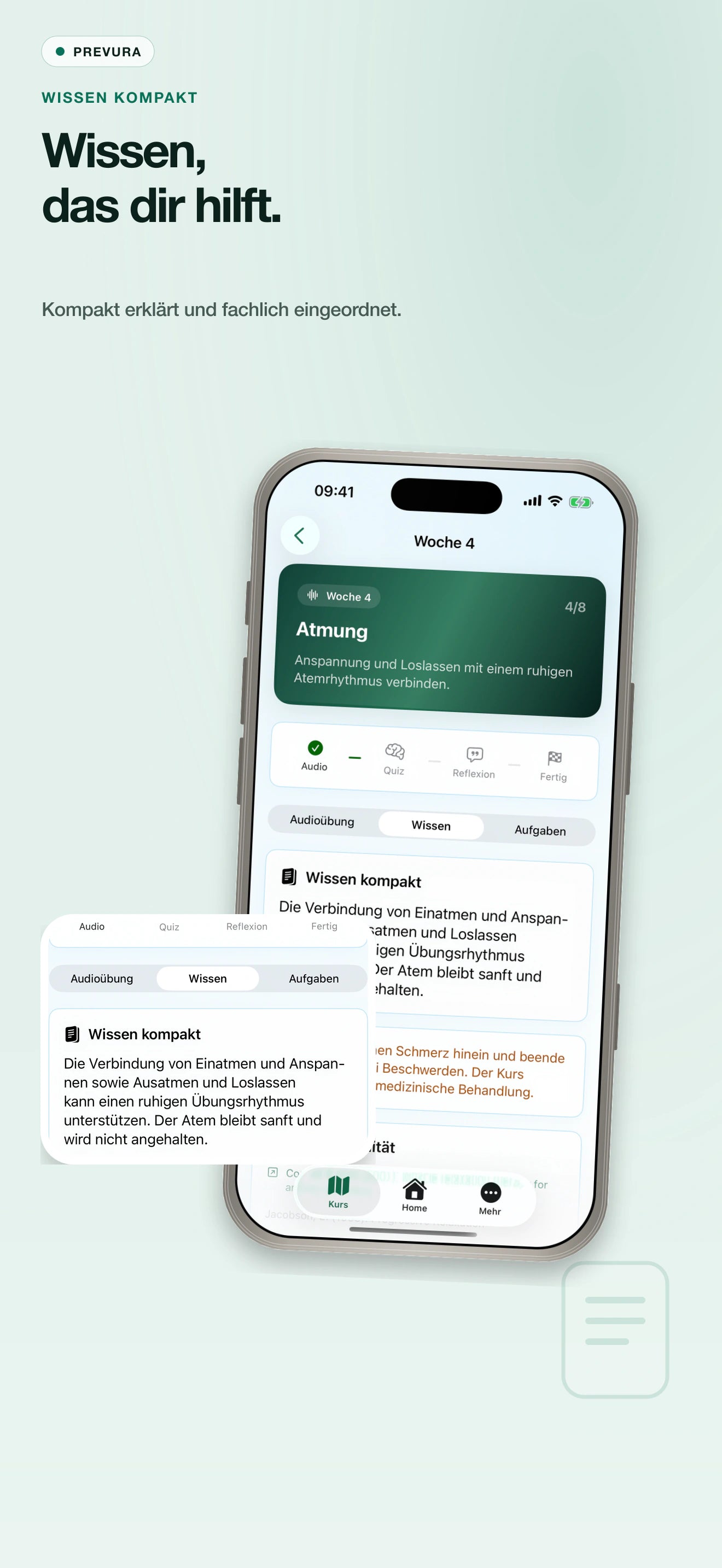 Native PREVURA SwiftUI-Wissensansicht mit einem gezielten Wissens-Detail