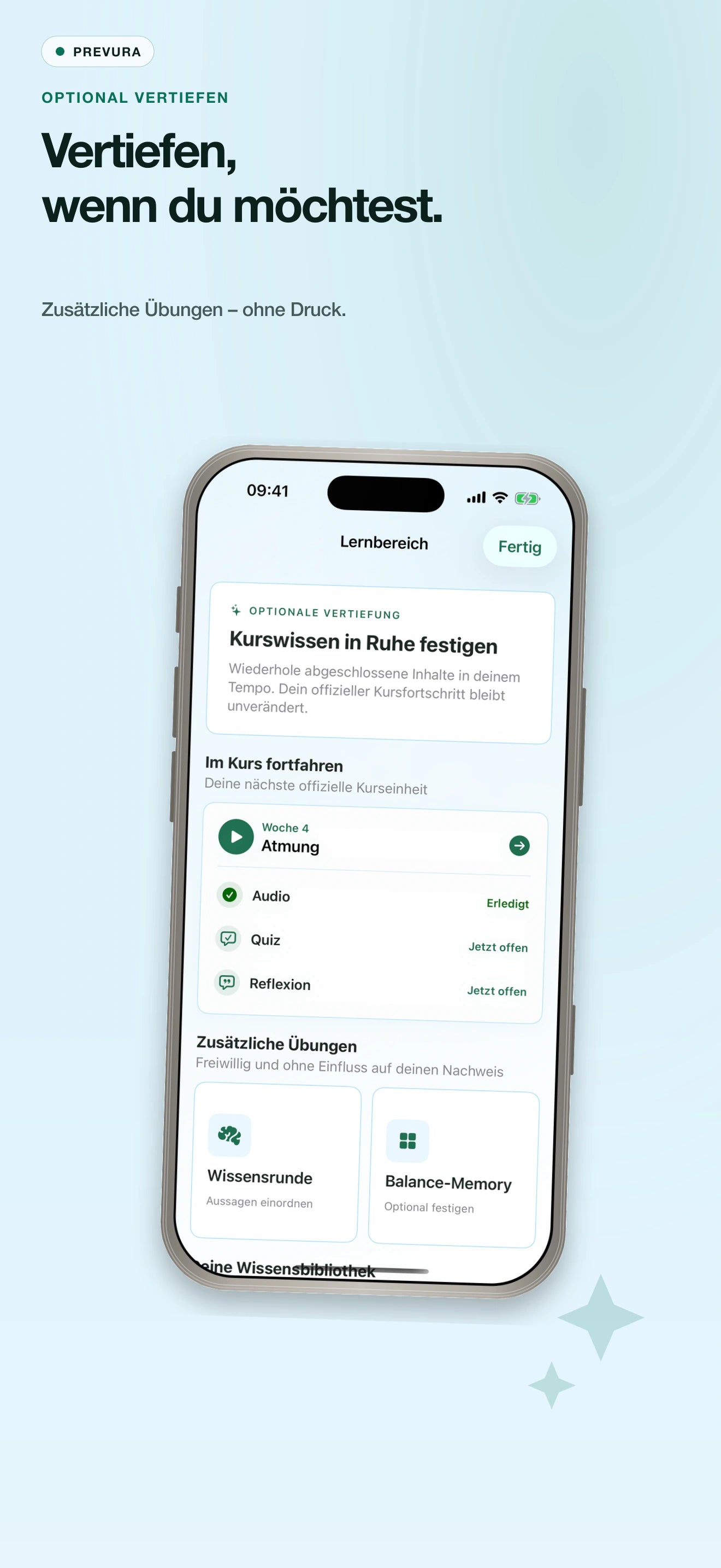 Nativer PREVURA SwiftUI-Lernbereich mit freiwilligen Vertiefungsübungen