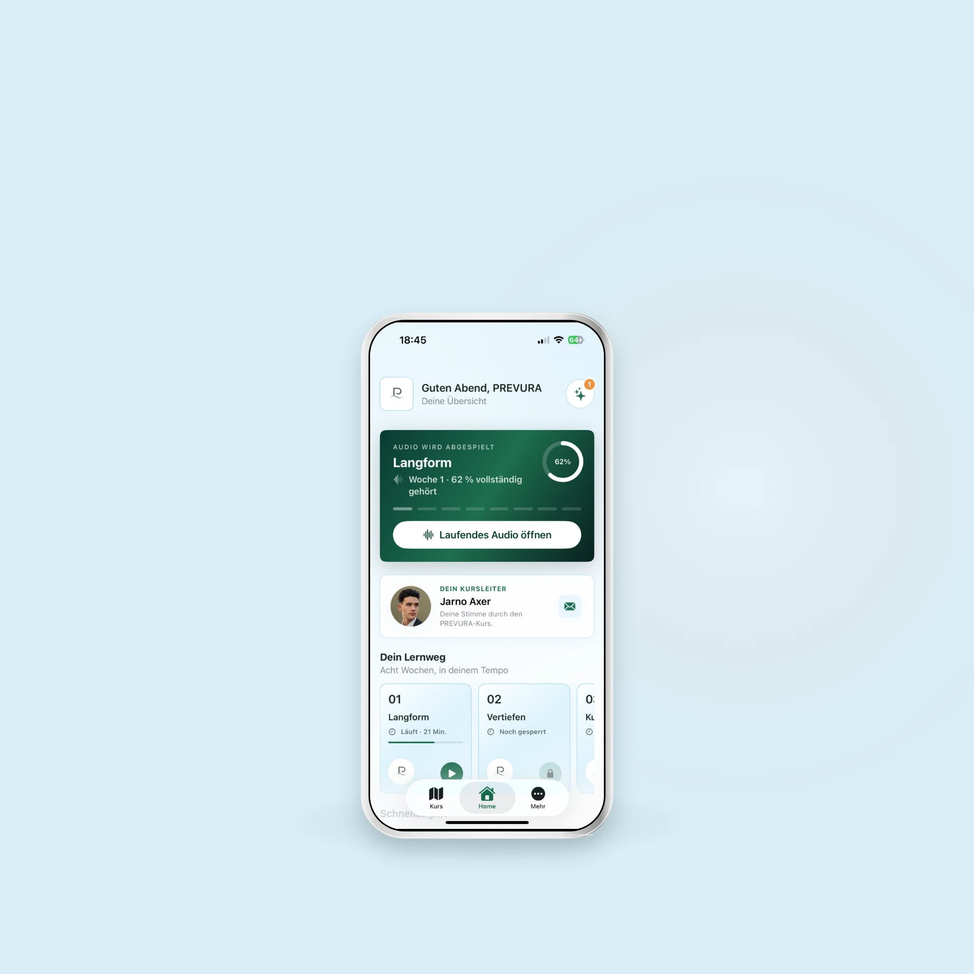 PREVURA App-Kurs mit Fortschrittsübersicht