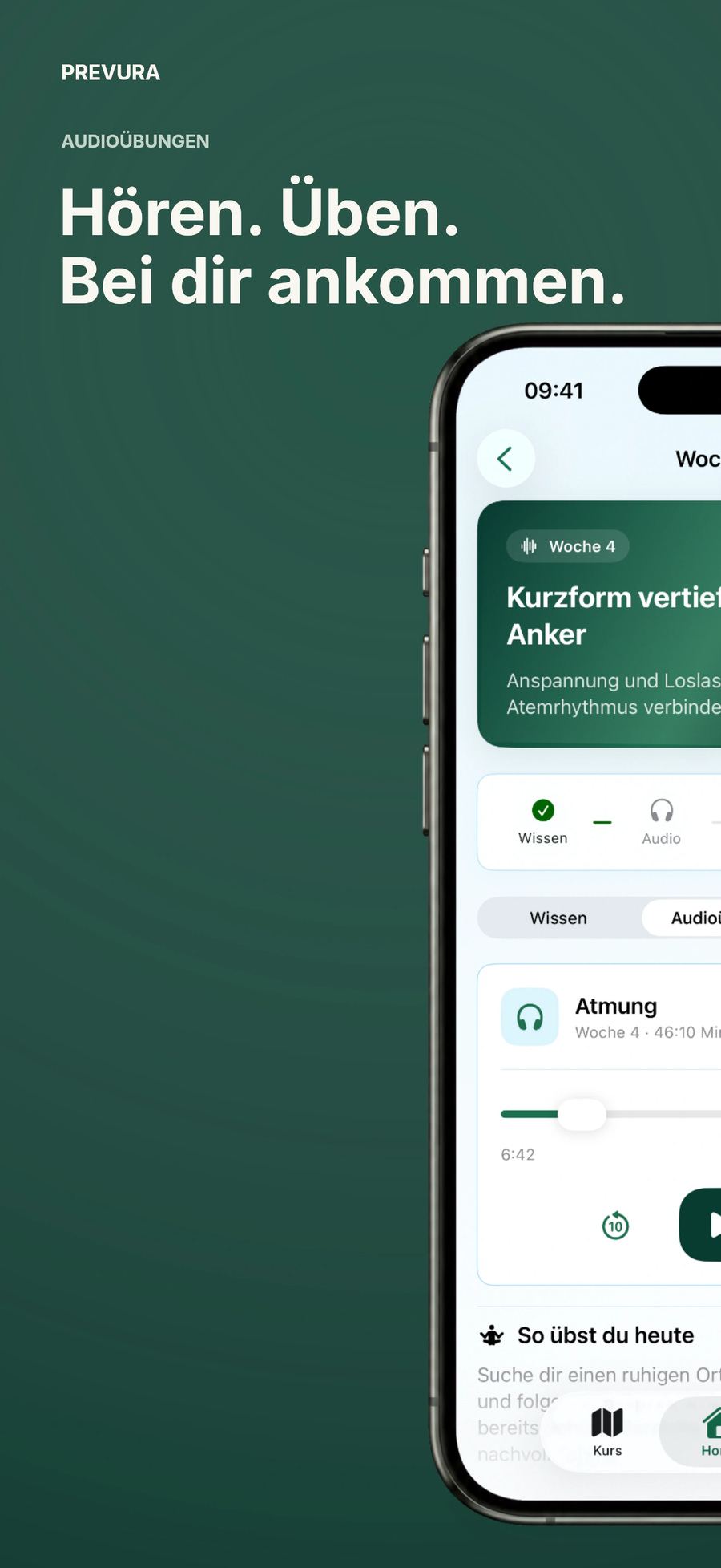 Geführte Audioübungen – linke Hälfte des iPhones