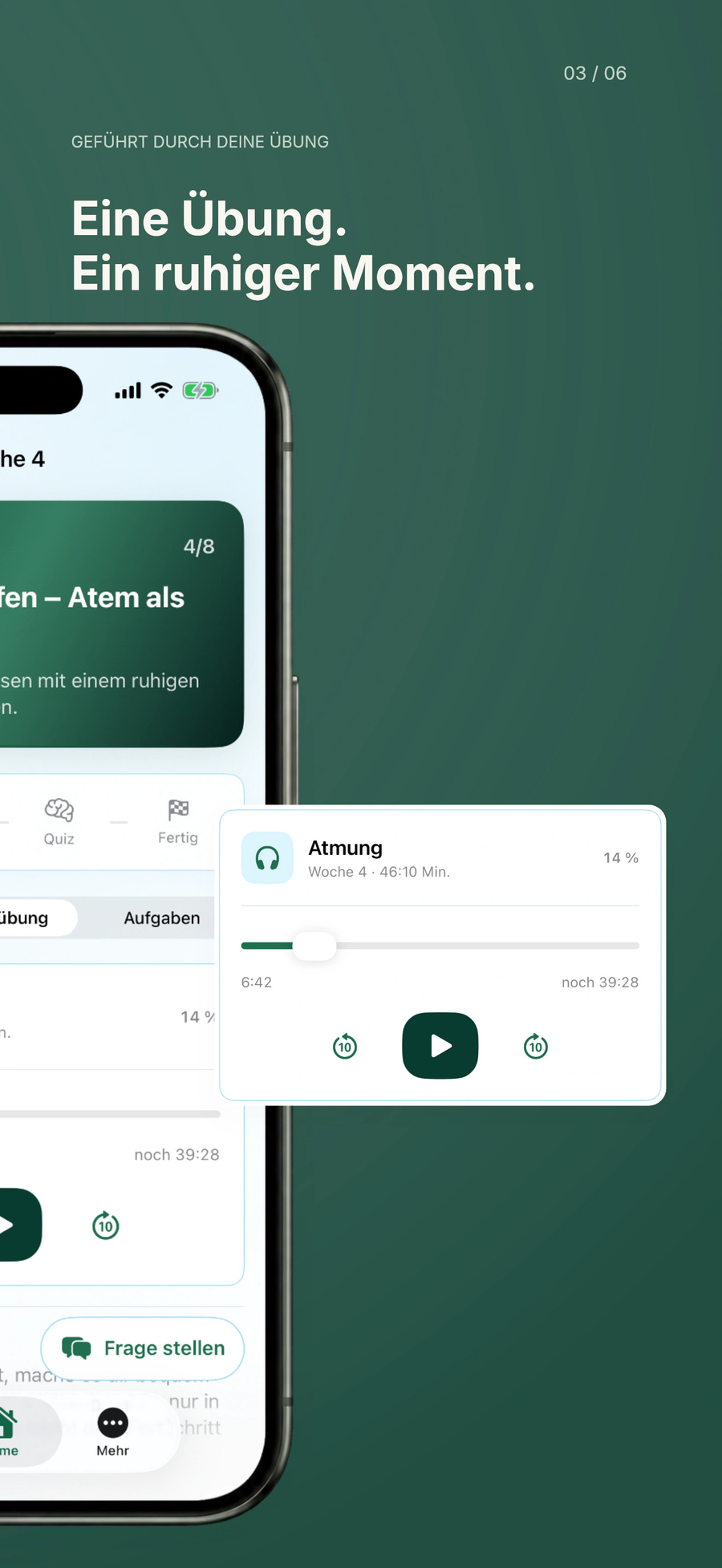 Geführte Audioübungen – rechte Hälfte des iPhones