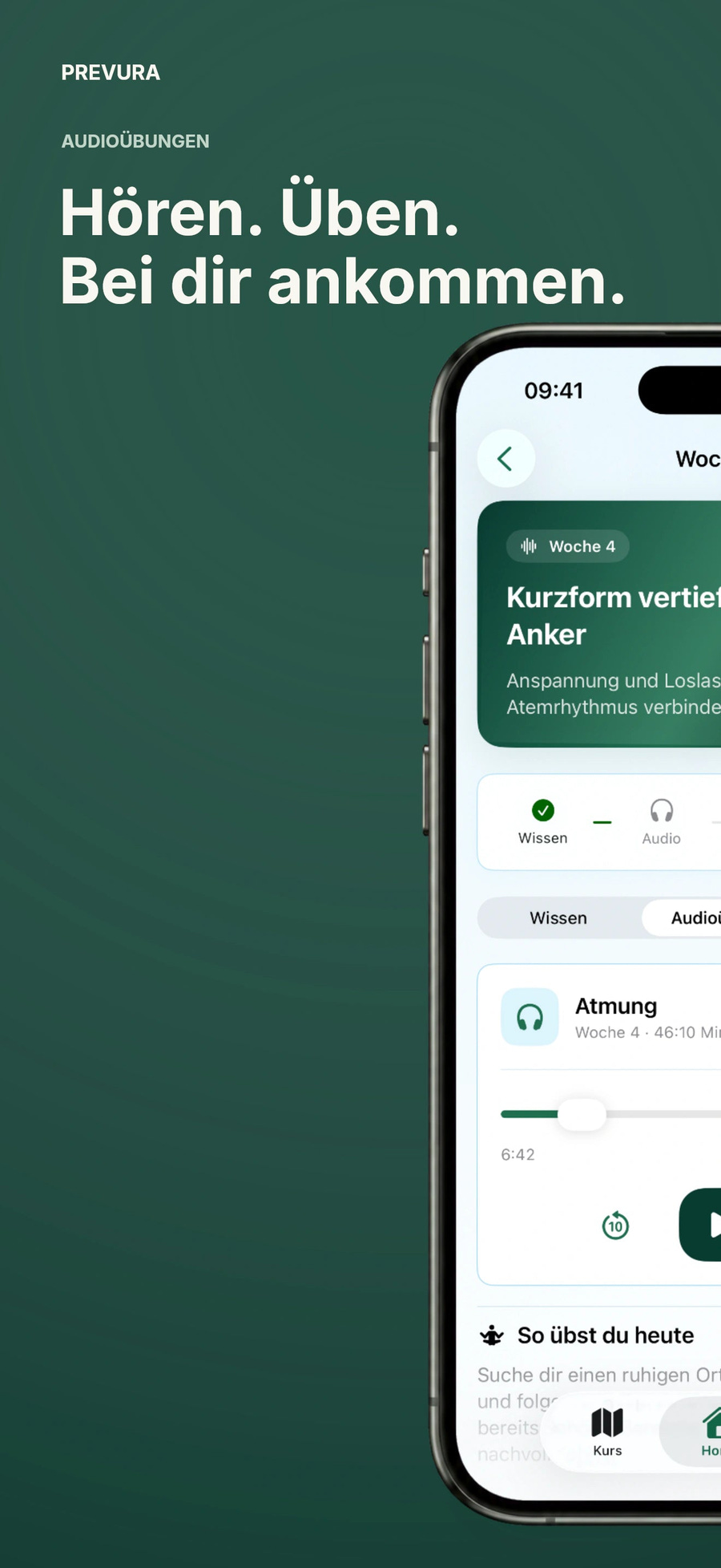 Geführte Audioübungen – linke Hälfte des iPhones