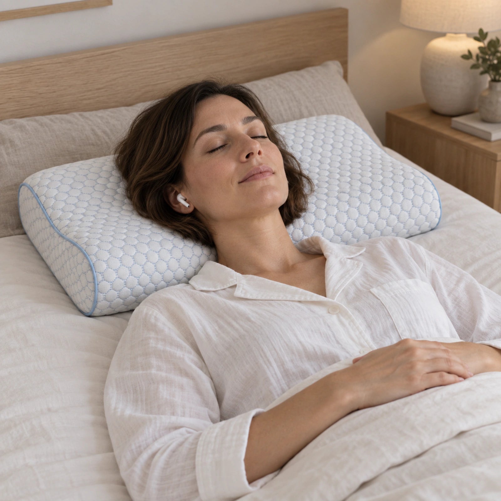 Ruhige Anwendung des tatsächlichen ERGO PILLOW während einer Audioübung